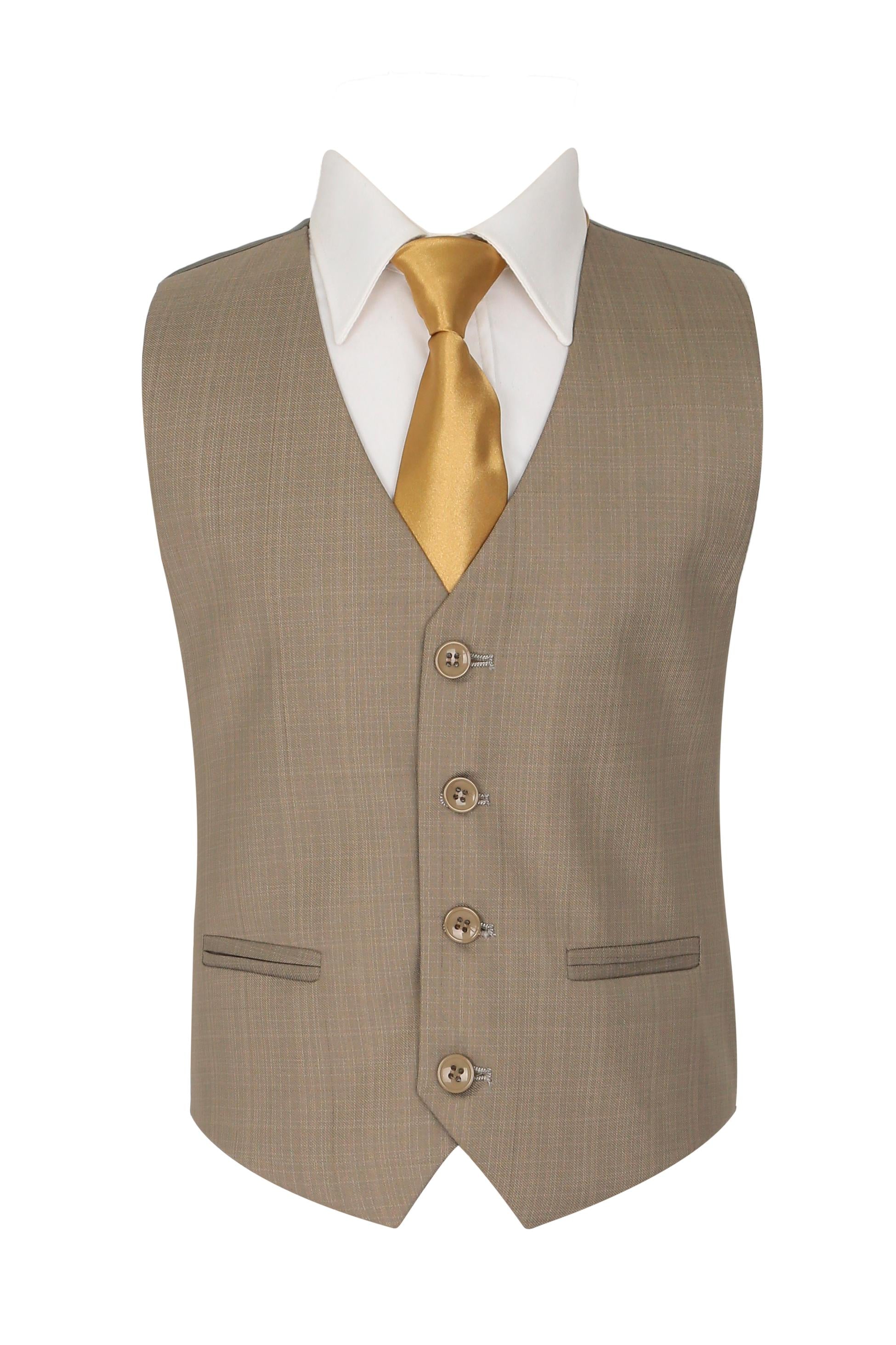 Boys Regular Fit All In One Suit - Dark Beige