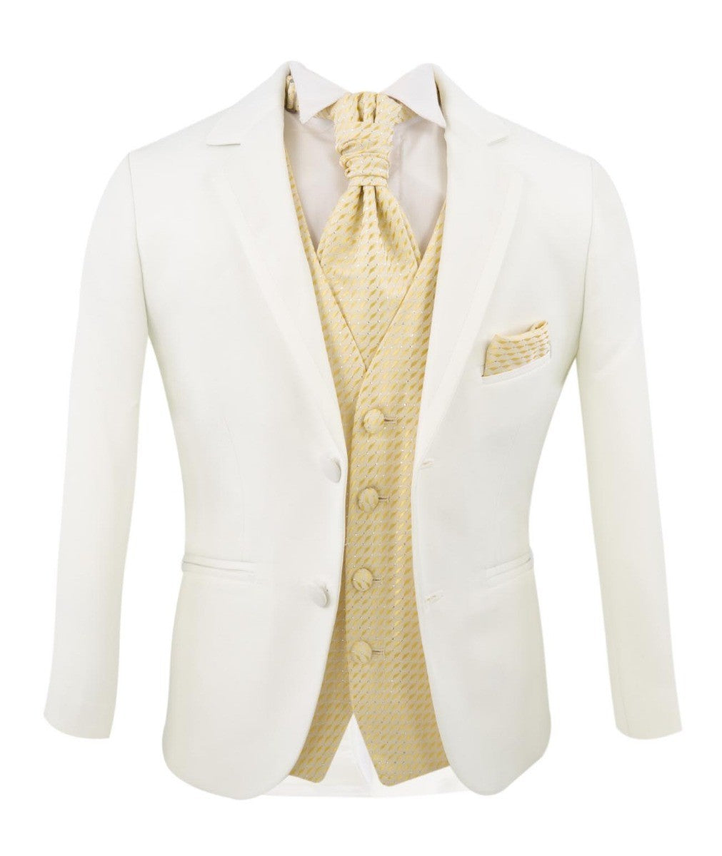 Boys White Suit with Gold Waistcoat and Cravate Set - White and choice of waistcoat