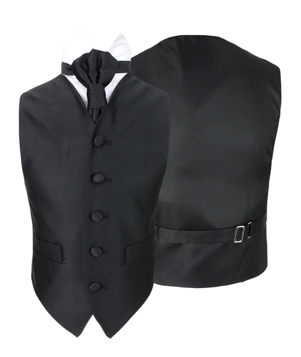 Boys Satin Waistcoat & Cravat Set - Black