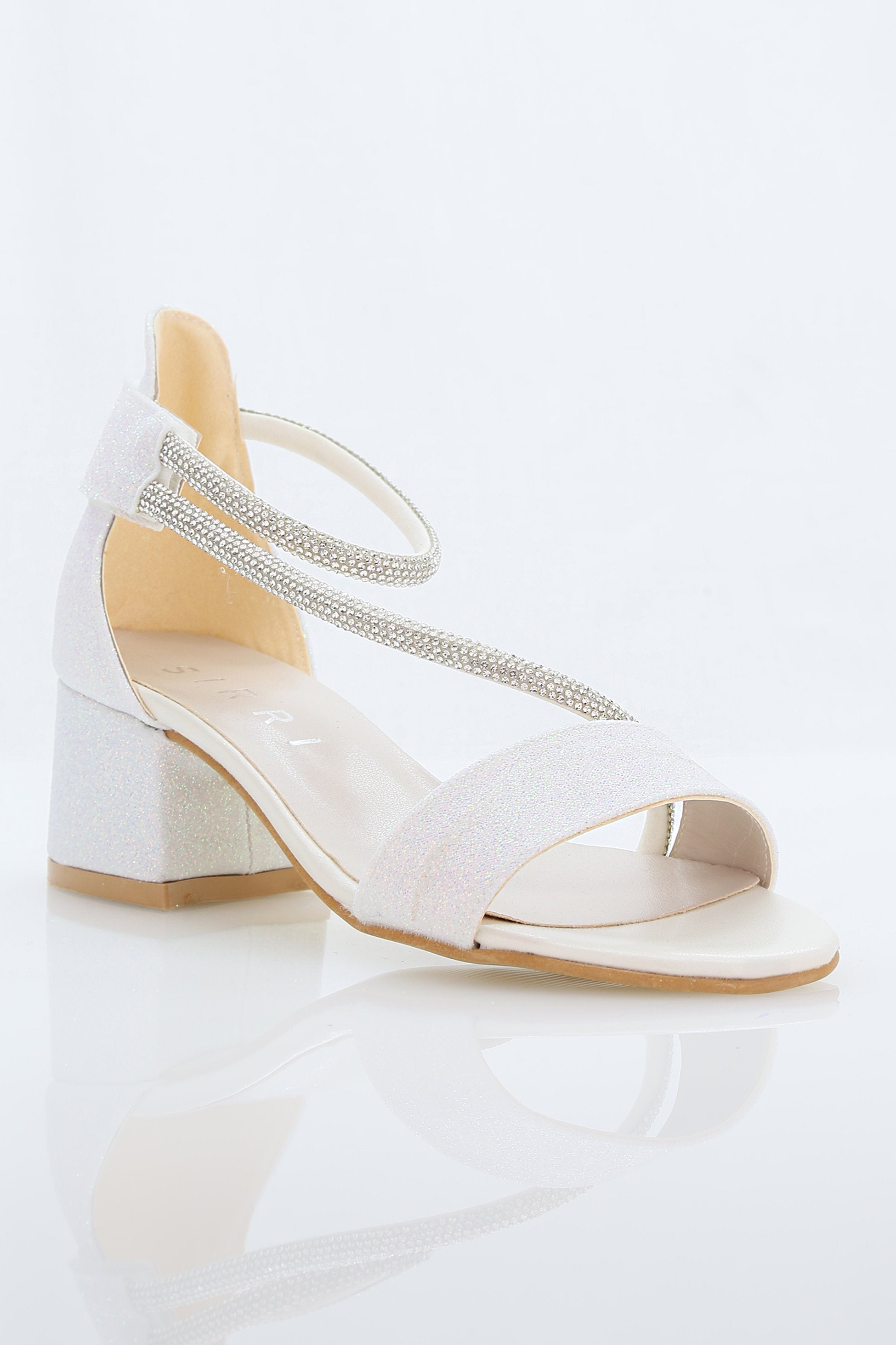 Girls Block Heel Sandals with Rhinestone Crossover Straps - DAZZLE - White