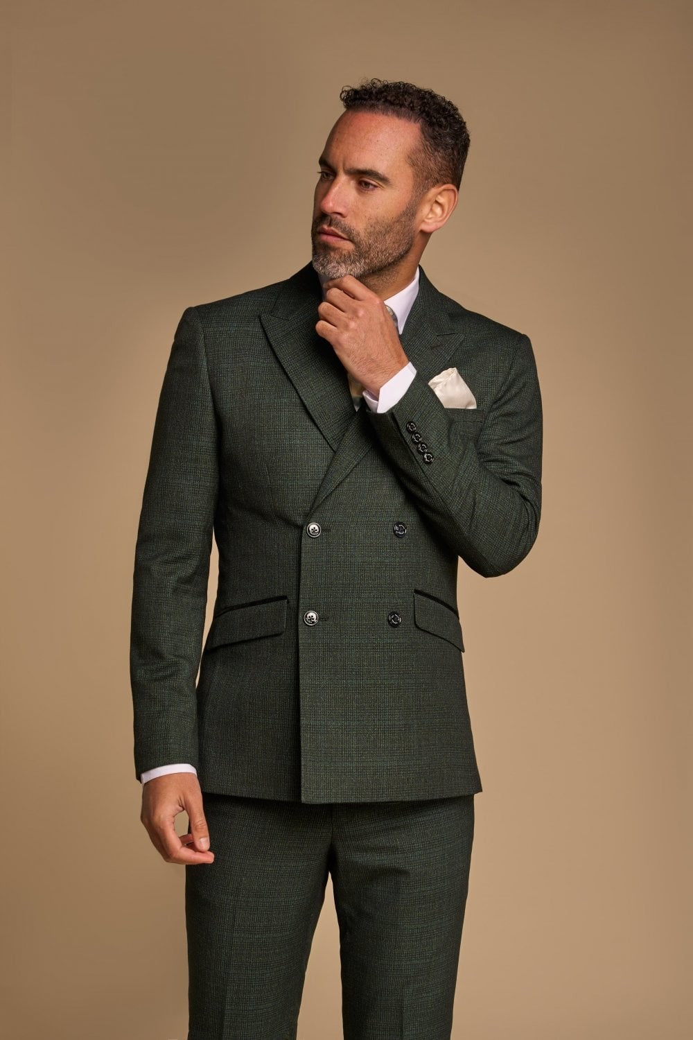 Men's Check Houndstooth Slim Fit Suit - CARIDI - Olive Green