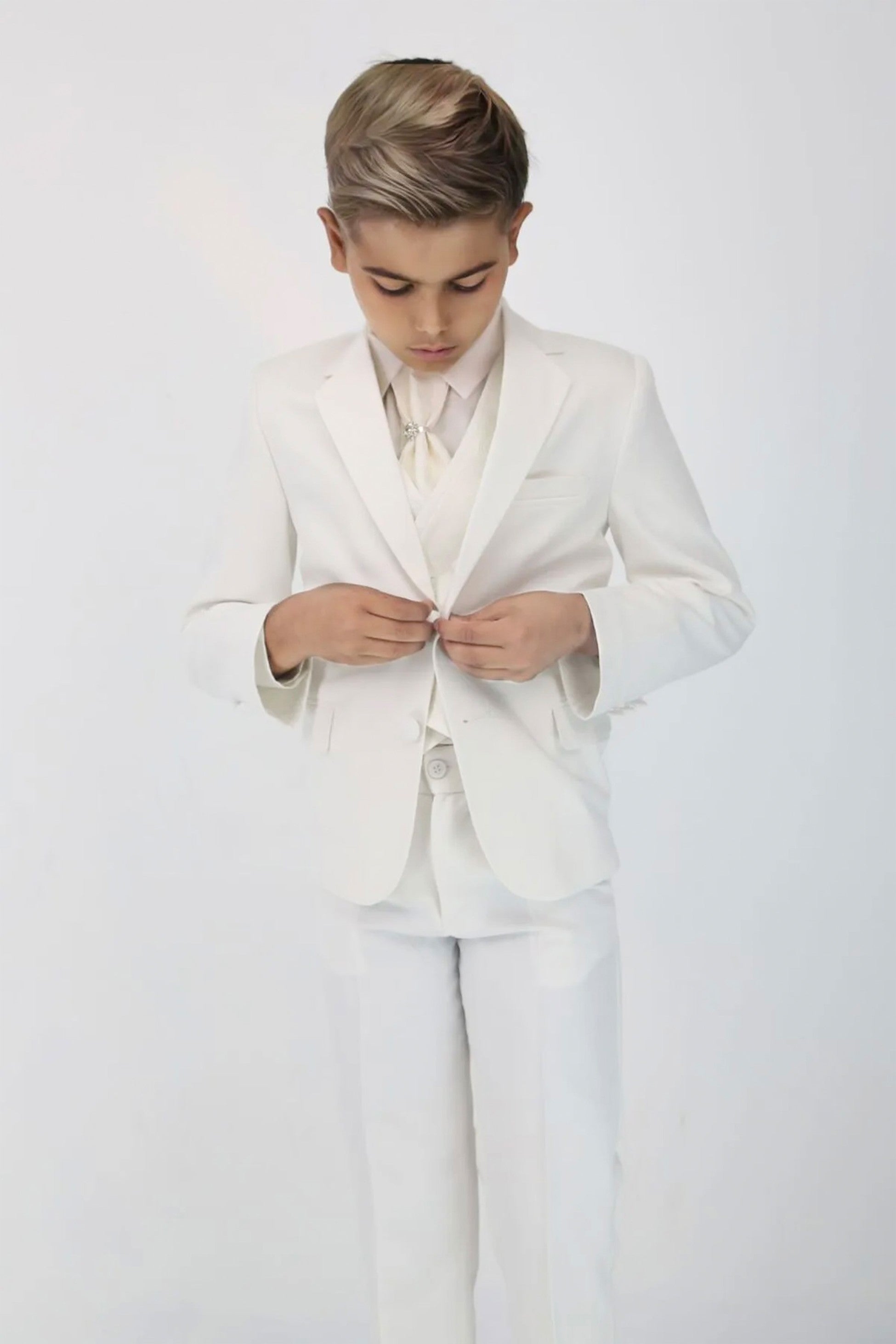 Boys 5 PC Ivory Suit Set, with Double-breasted Vest - Ivory