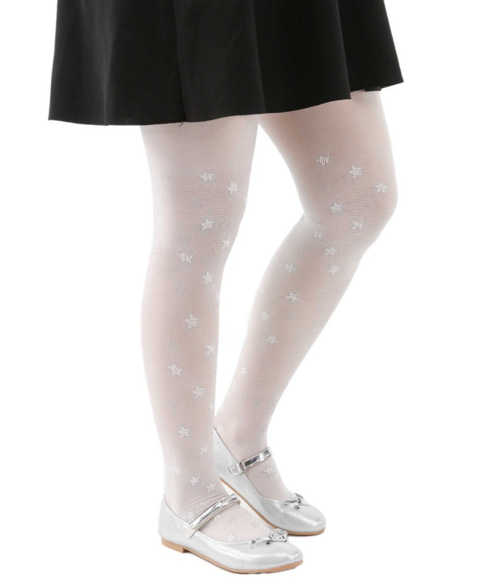 Girls Star Print Tights - RUYA - White