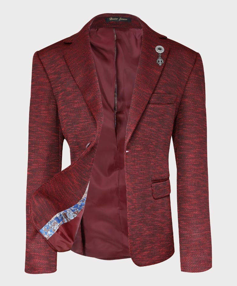 Boys Tailored Fit Birdseye Blazer - Burgundy