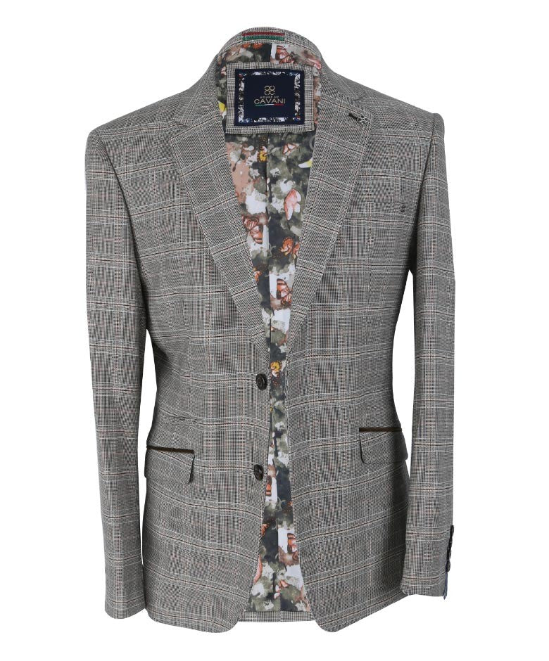 Men's Slim Fit Retro Check Suit - Quincy Stone - Stone Brown