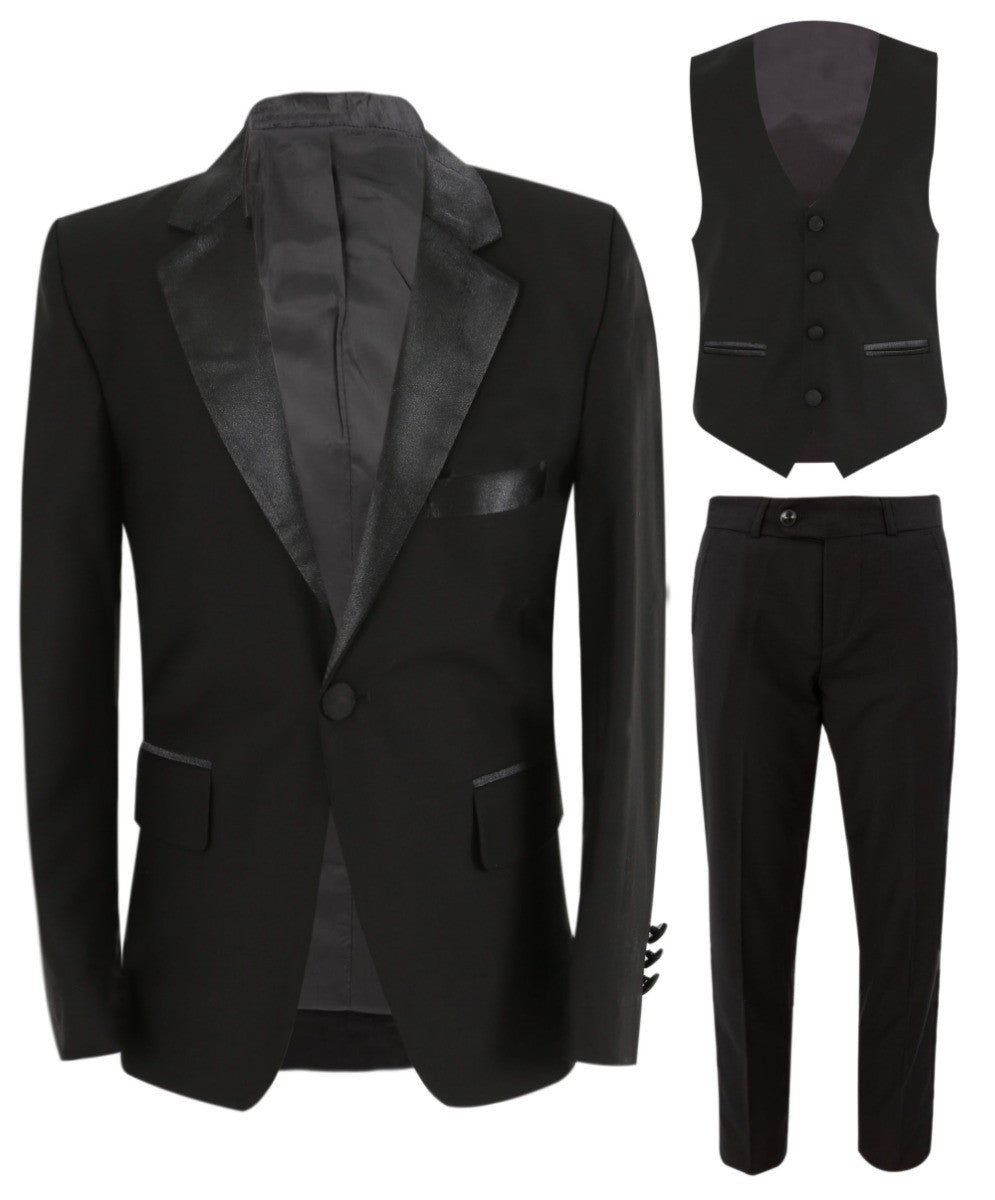 Boys Sheen Lapel Tuxedo Suit - Black