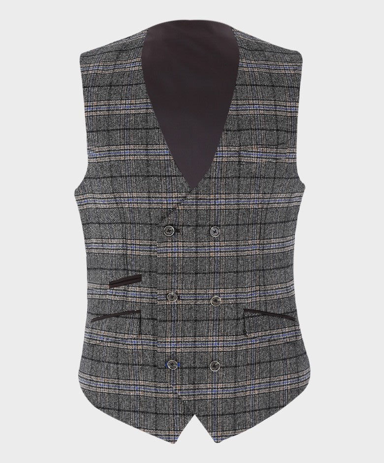 Men's Tailored Fit Tweed Check Waistcoat - Sebastian - Grey