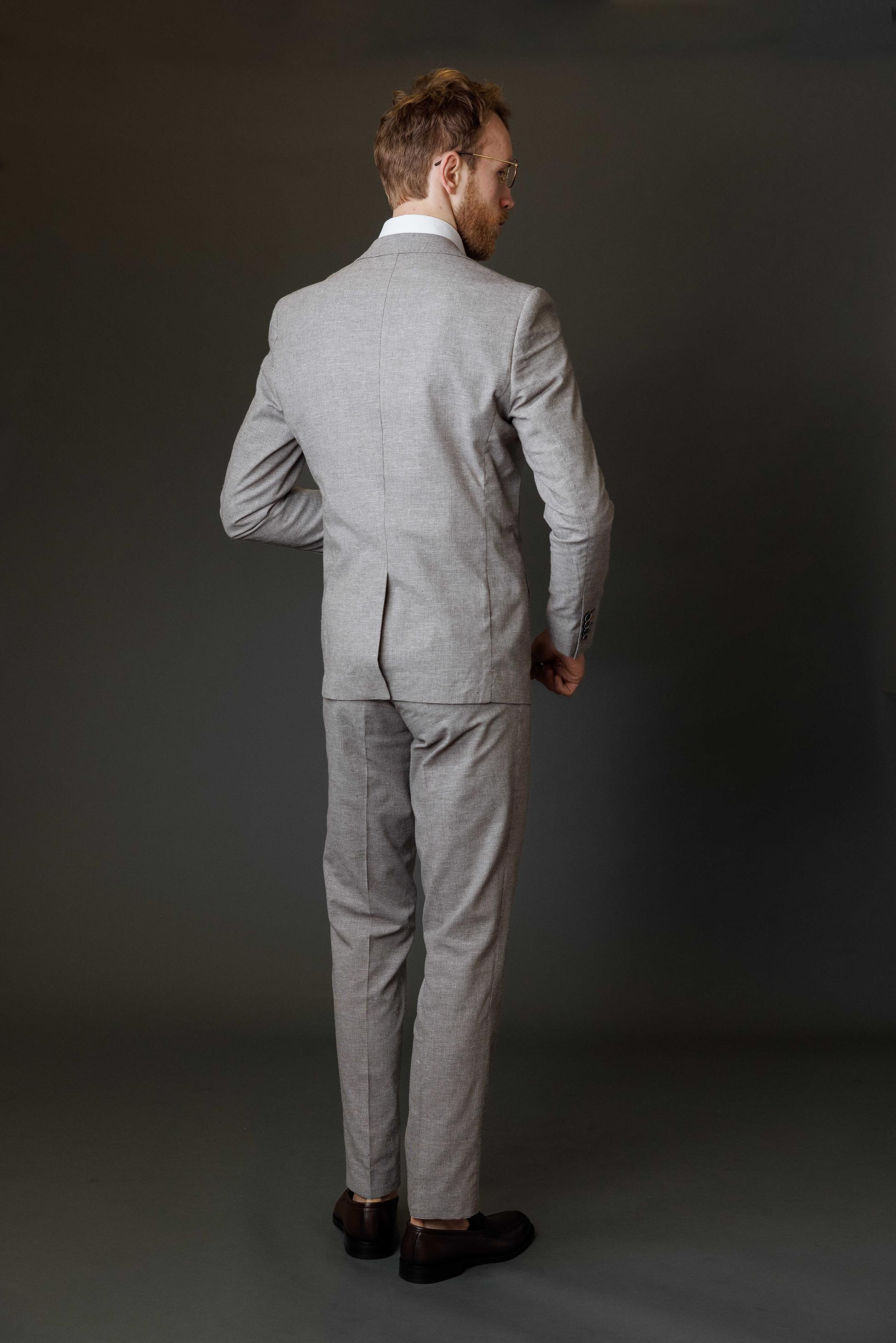 Men's Self Patterned Slim Fit Suit - JUDE - Light Grey