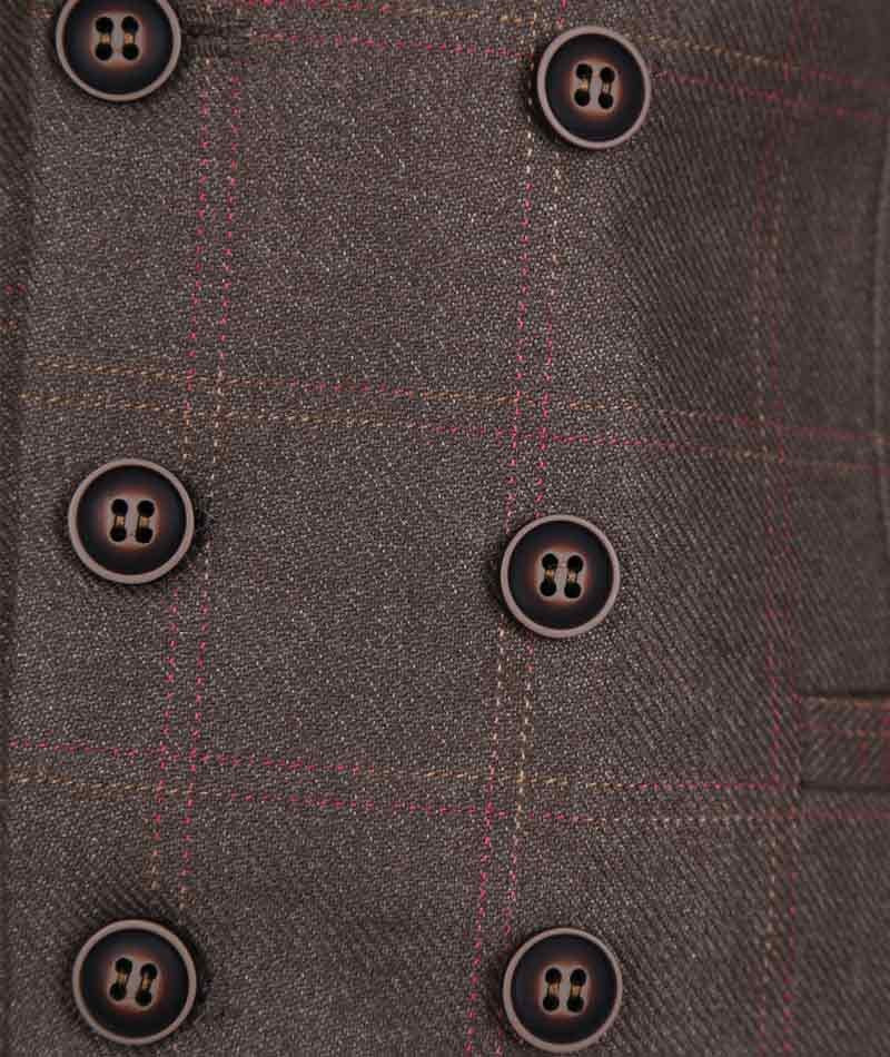 Men's and Boys Tweed Check Waistcoat Set - Maroon- Brown