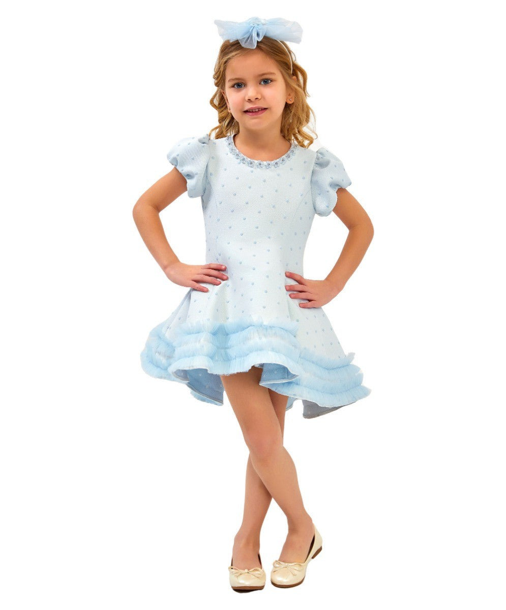 Flower Girls Polka Dot 3 Piece Dress Set - Baby Blue