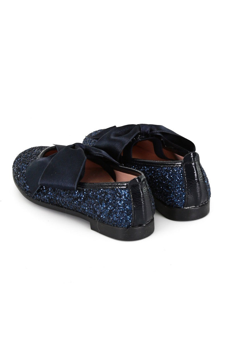 Girls Sequin Ballerina Flat Pumps - LOLA - Navy Blue