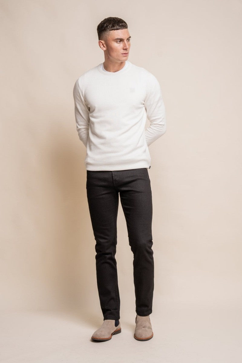 Men's Cotton Slim Fit Crewneck Jumper - Ecru