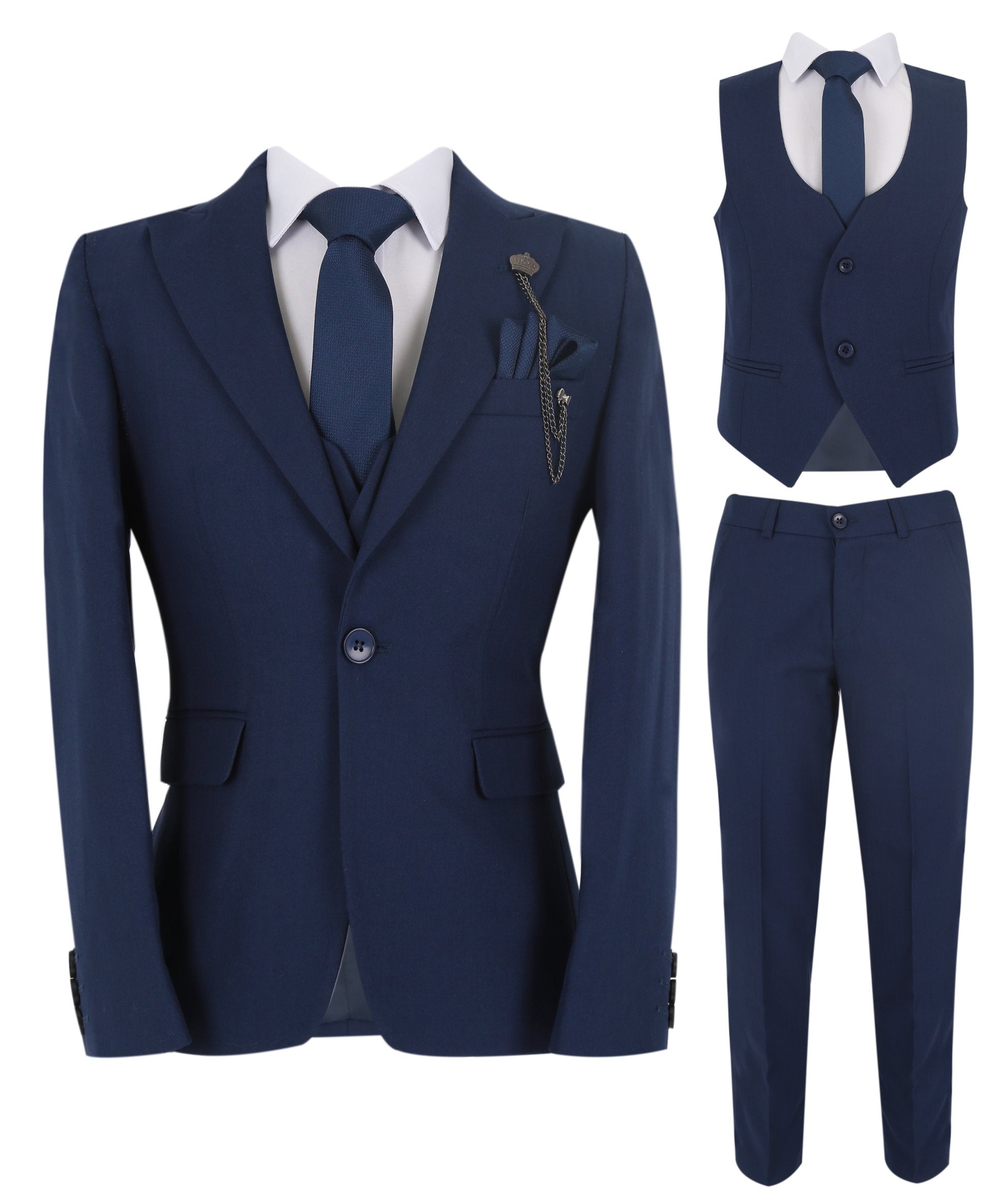 Boys Slim Fit Herringbone 8 Piece Suit Set - KING - Indigo French Blue