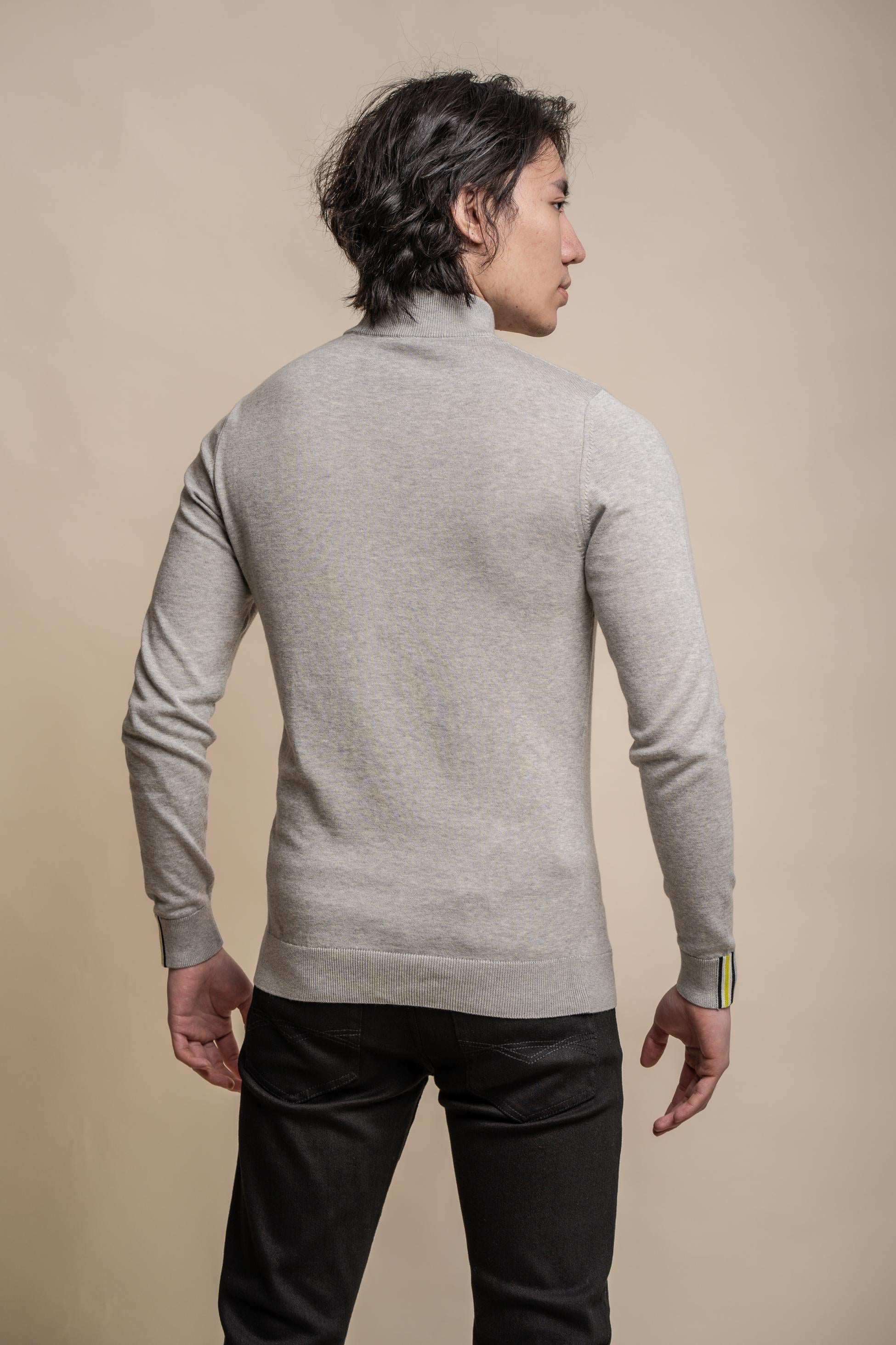 Men's Casual Cotton Half Zip Jumper - AVANTI - Grey