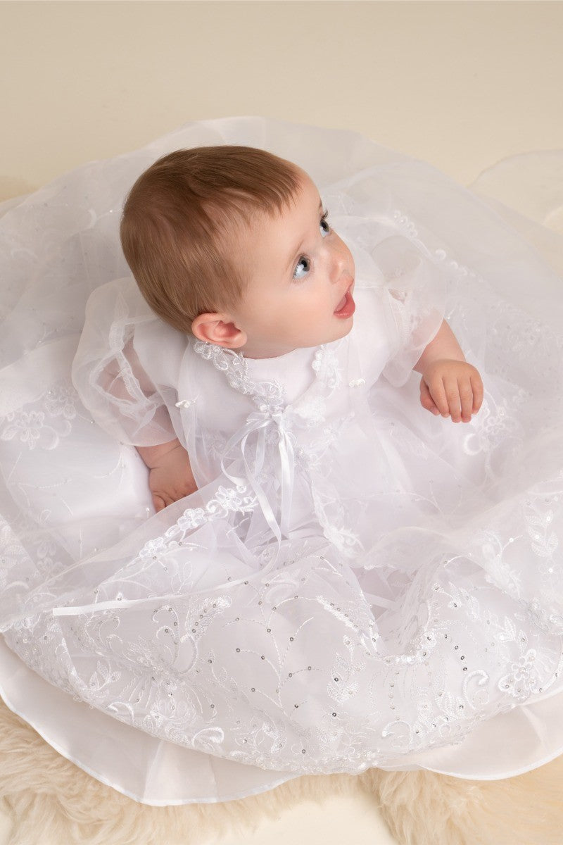 Baby Girls Baptism Gown White Set - White