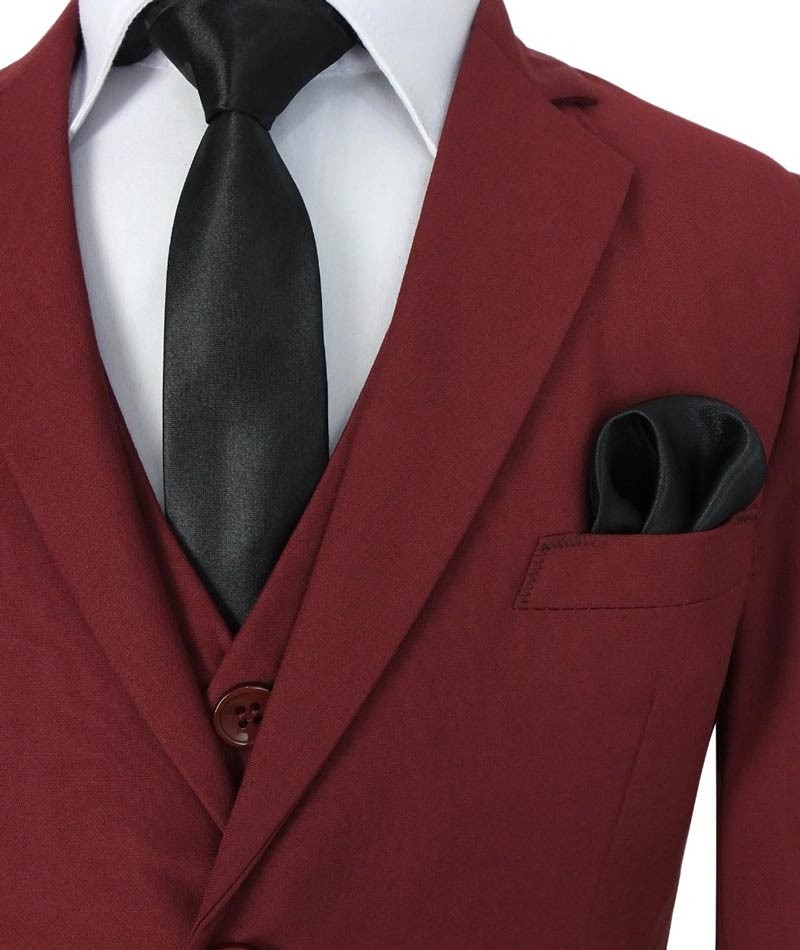 Boys Regular Fit Complete Suit Set - Claret Red