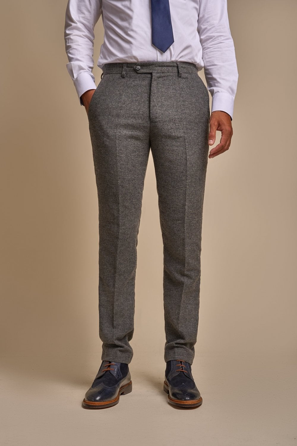 Men's Herringbone Tweed Slim Fit Formal Suit - MARTEZ - Charcoal Grey