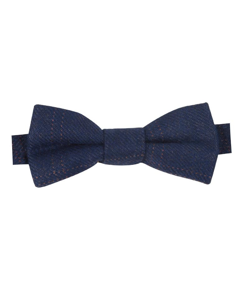 Boys & Men's Tweed Check Bow Tie Set - Navy Blue