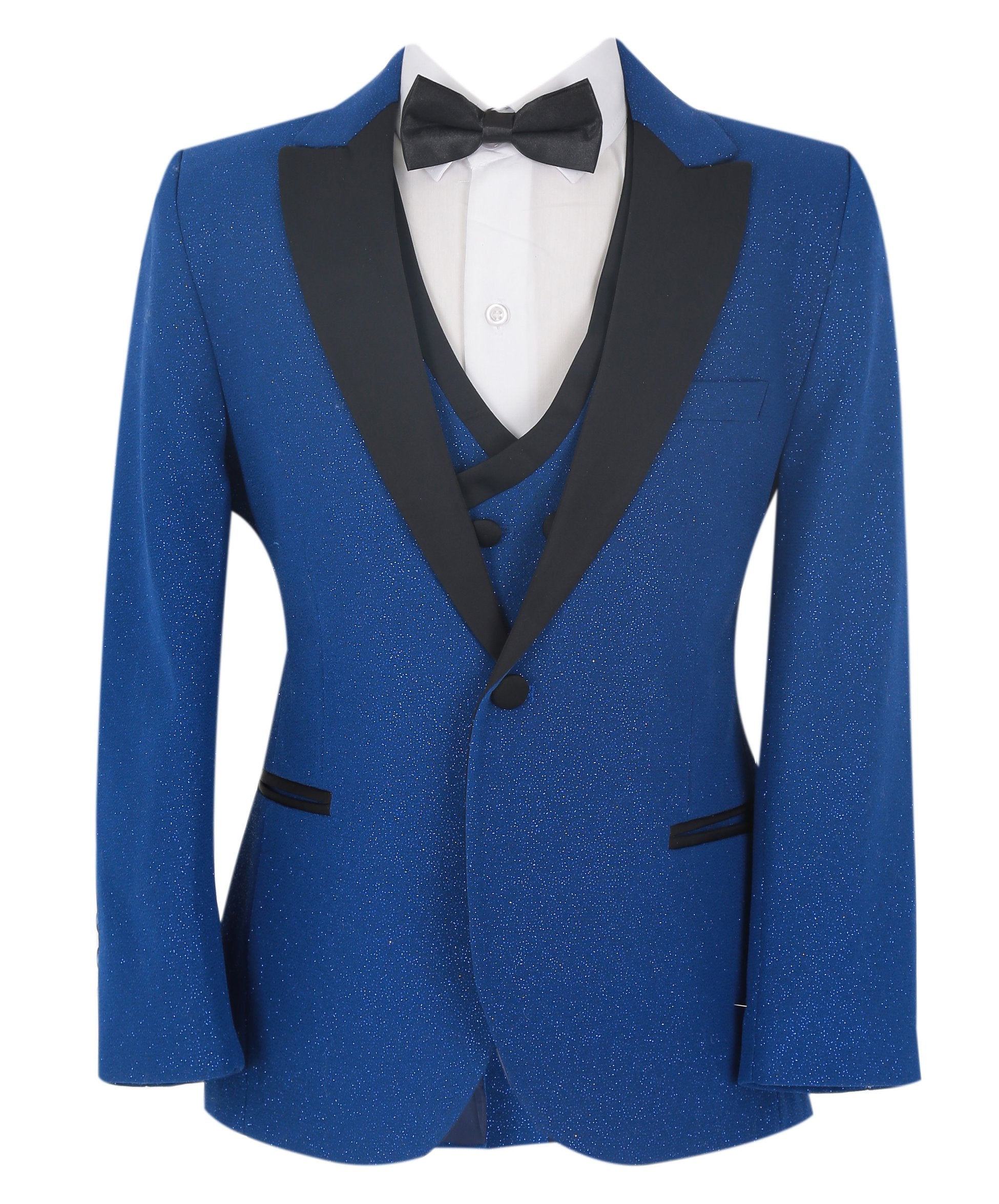 Boys Glittery Slim Fit Tuxedo Dinner Suit - Blue