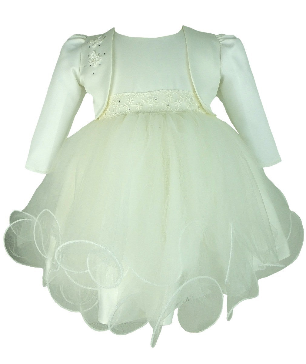 Girls Christening Wedding Dress with Butterfly Bolero Jacket - Ivory