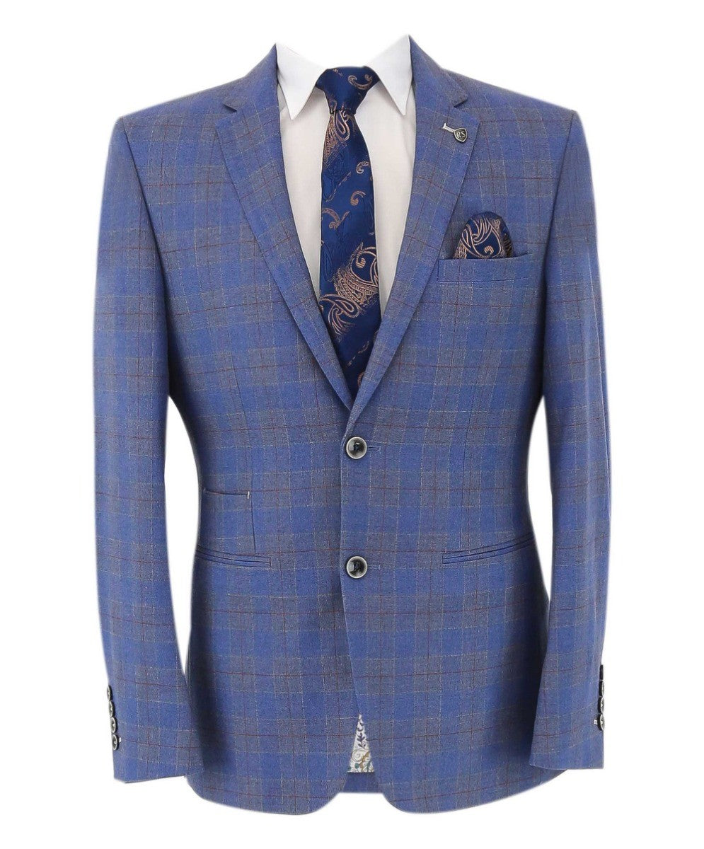 Men's Windowpane Check Slim Fit Suit - CONNOR - Pale Blue