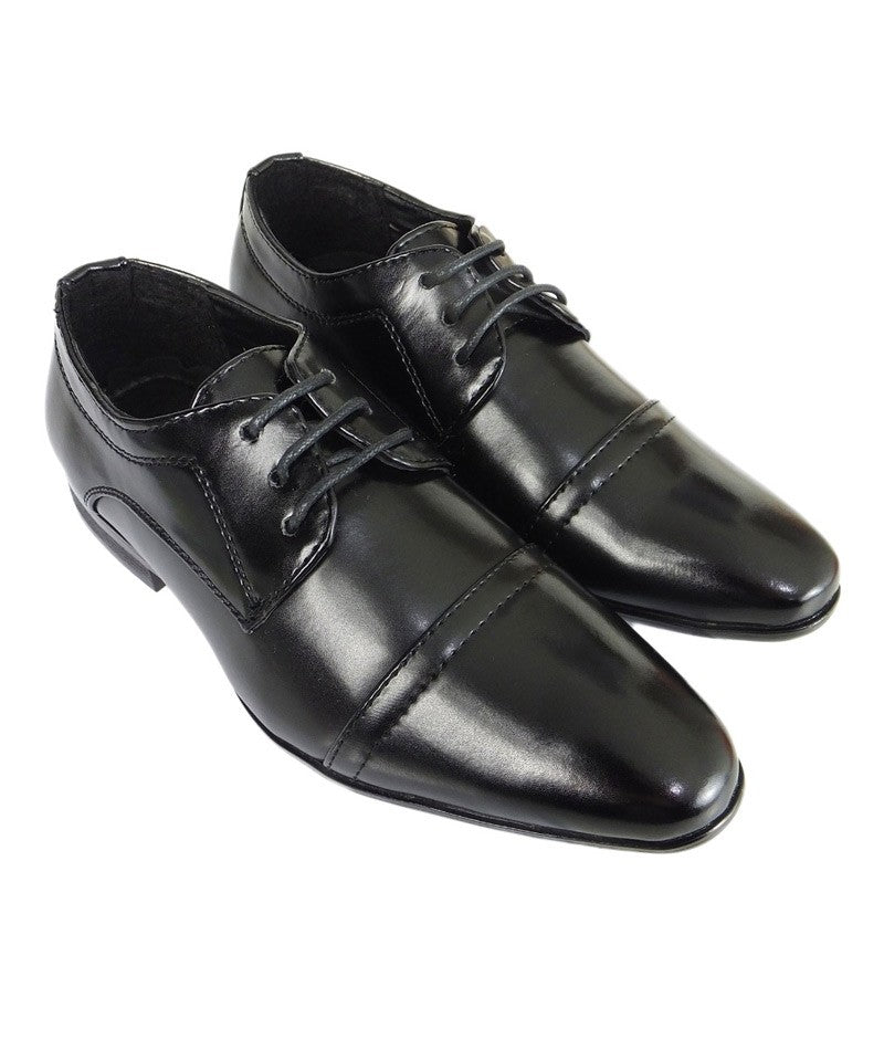 Boys Lace Up Black Formal Dress Shoes - Black