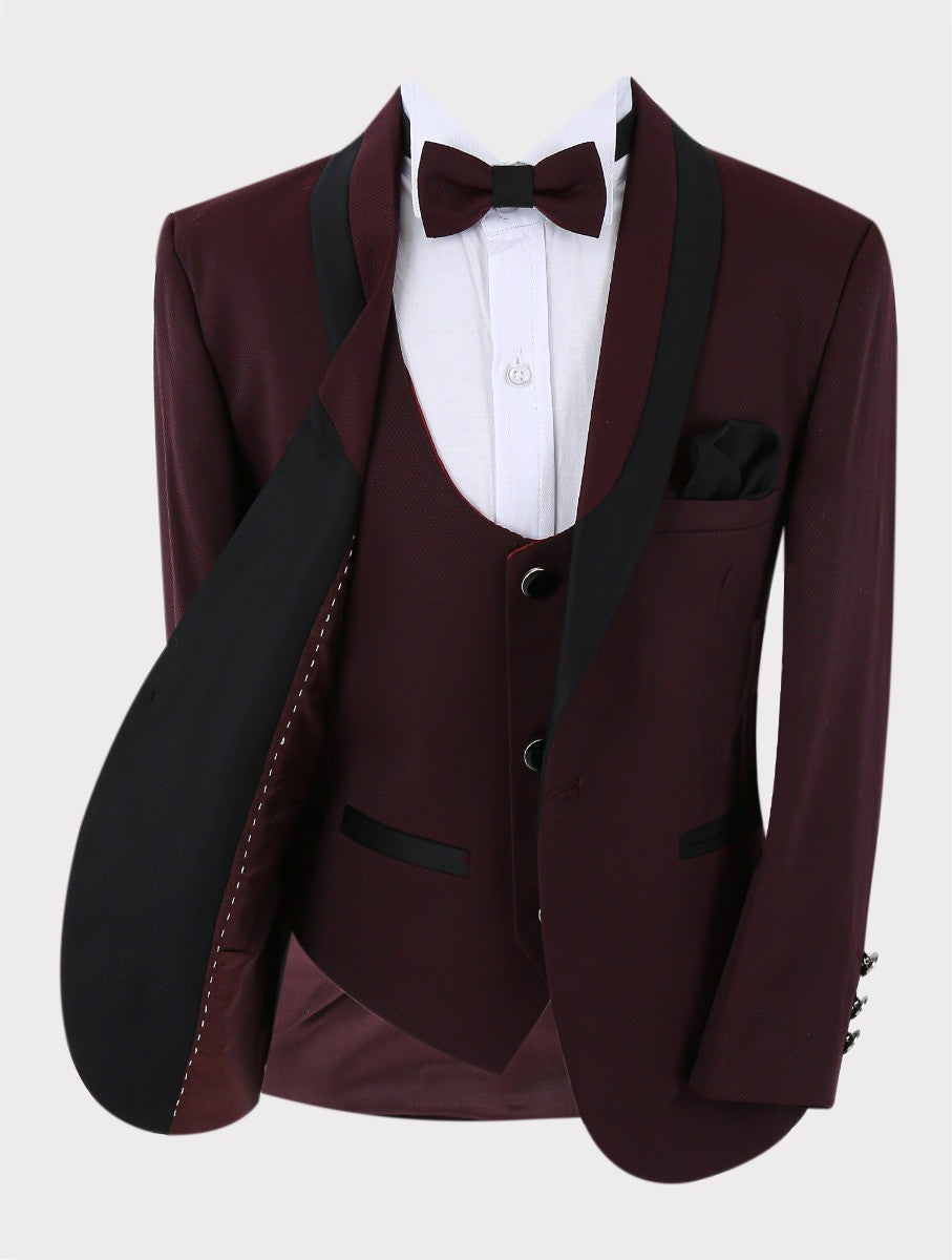 Boys All in One 6 Pieces Tuxedo Dinner Suit - HARRISON - Burgundy