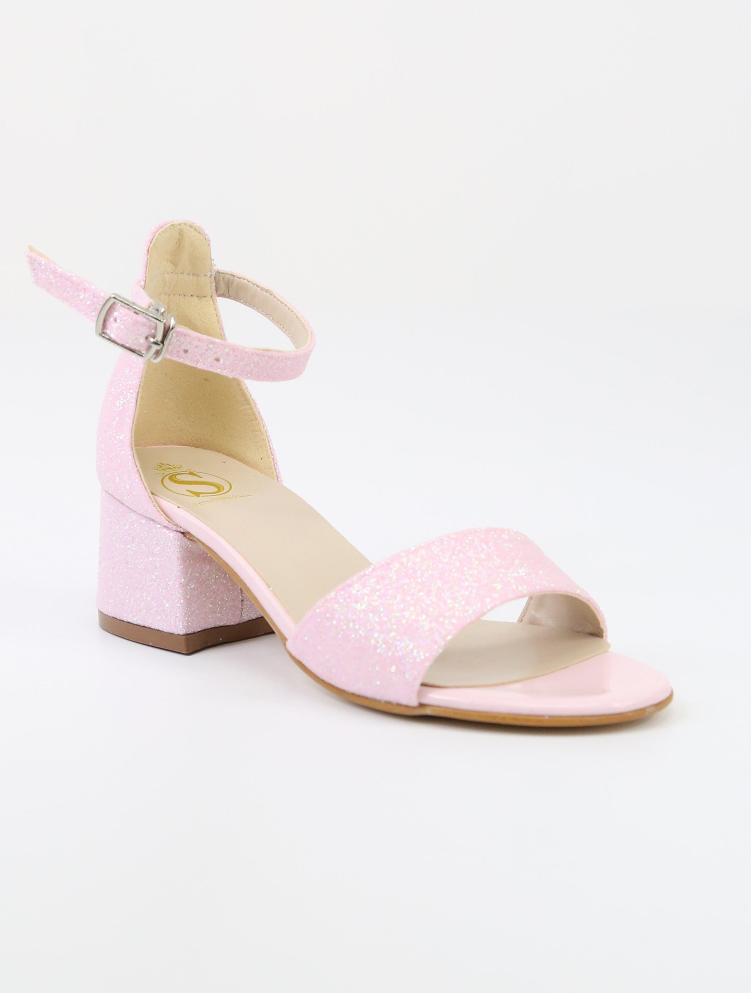 Girls Ankle-Strap Block Heel Sandals - SPARKLE - Pink