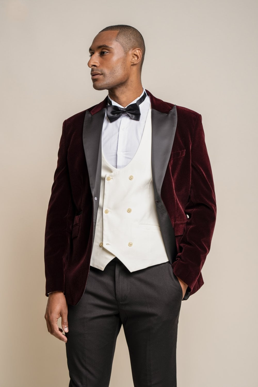 Men's Slim Fit Velvet Tuxedo Blazer - ROSA - Wine