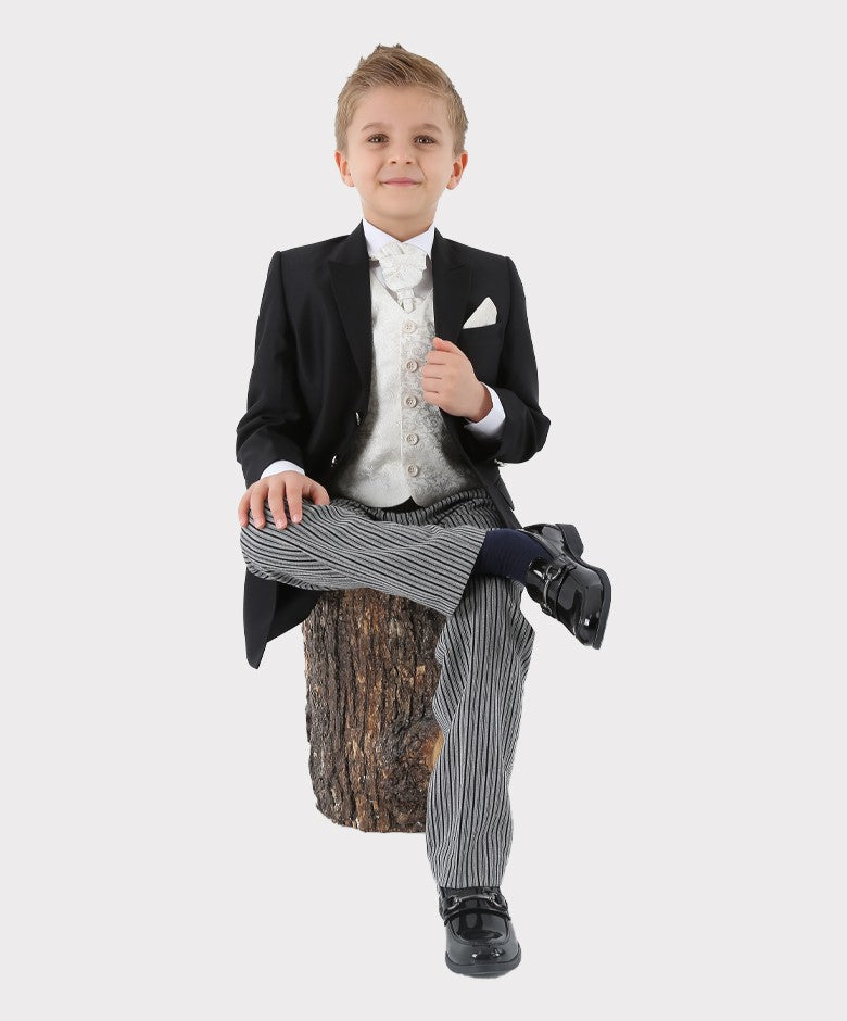 Boys Complete Tail Morning Suit - Black - Ivory