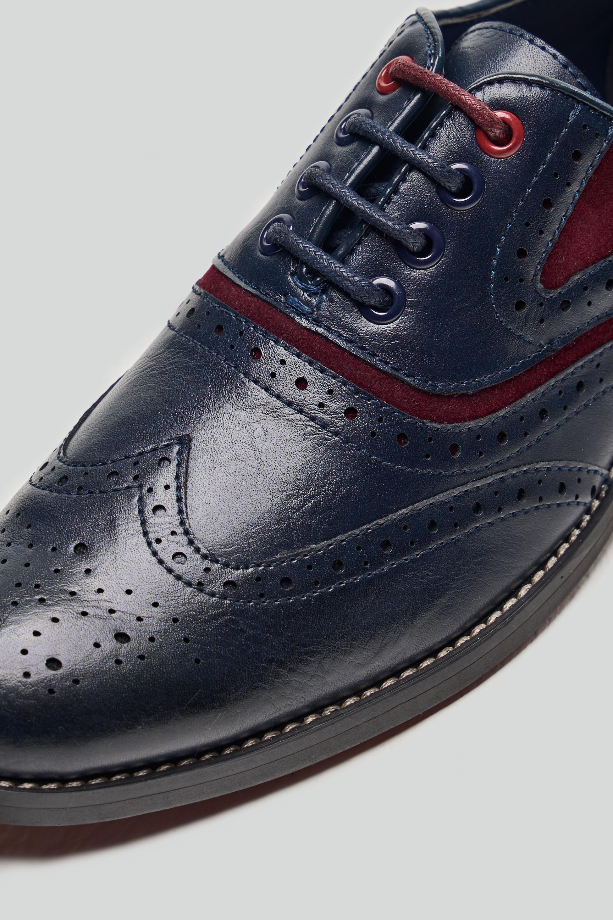 Boys Lace Up Oxford Brogue shoes - RUSSEL - Navy Blue - Red