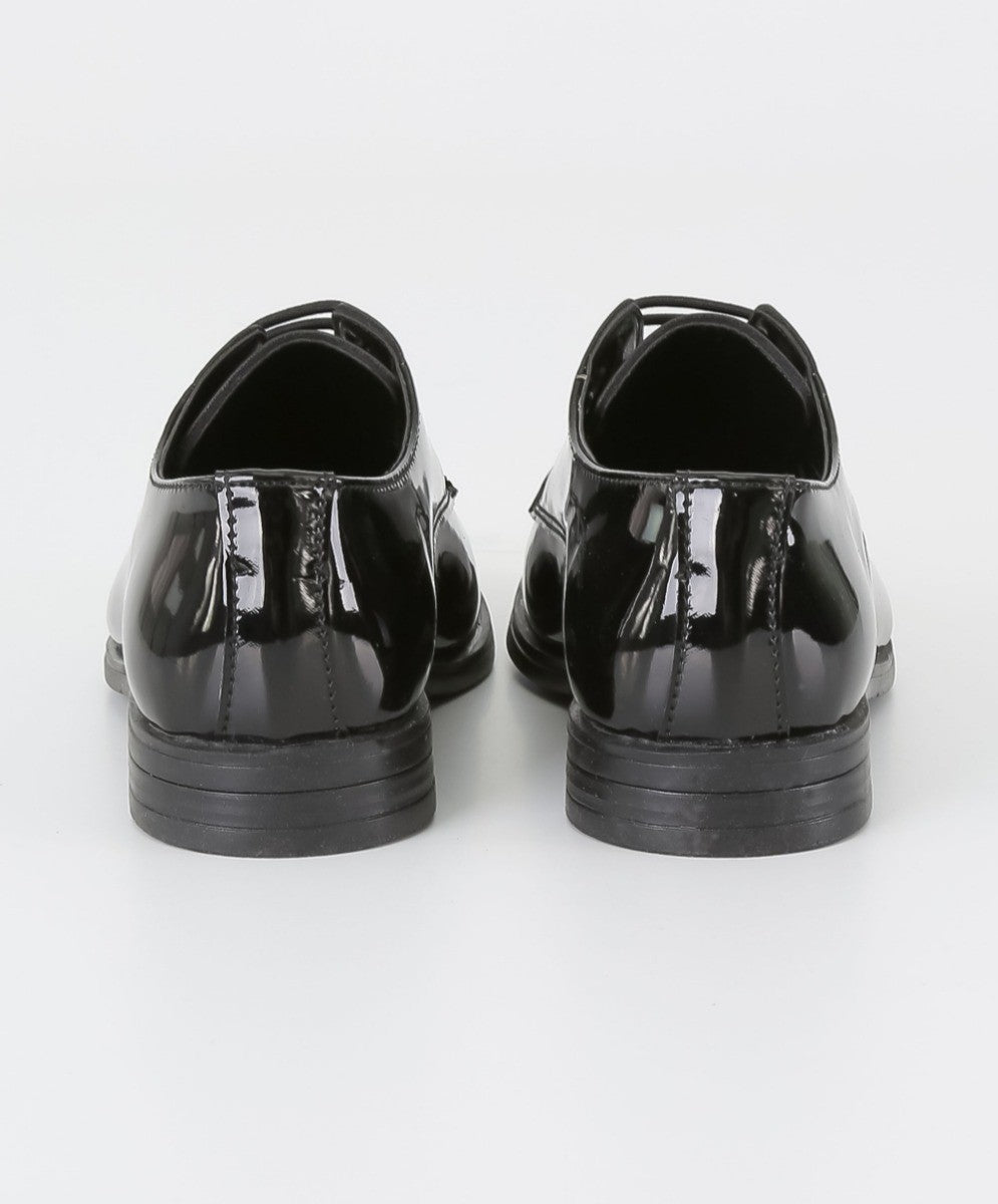 Boys Derby Patent Lace Up Formal Shoes - Black