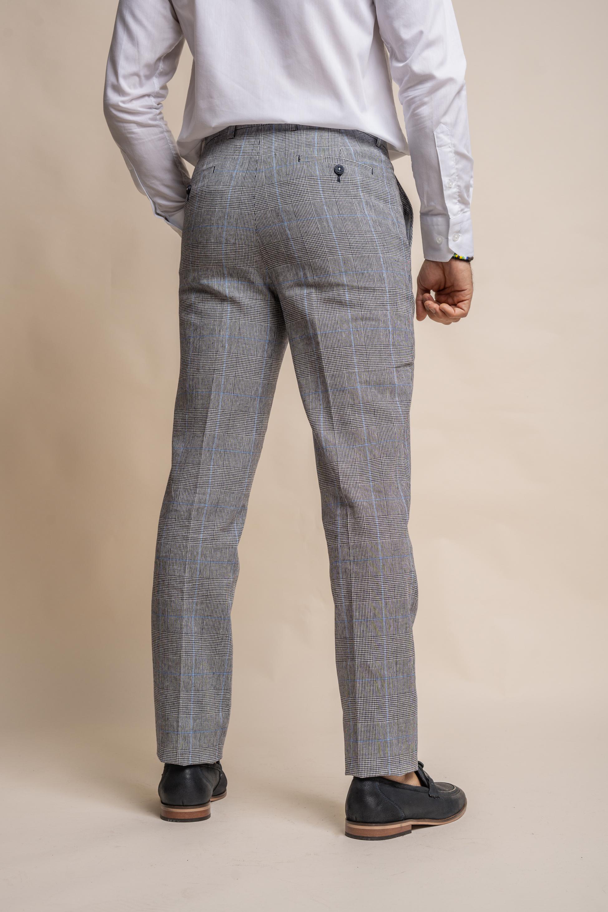 Men's Check Slim Fit Formal Grey Trousers - ARRIGA - Grey