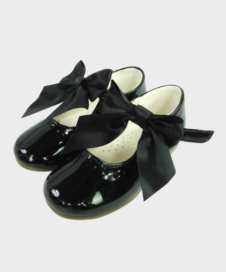 Girls Patent Mary Jane Flat Shoes - Black