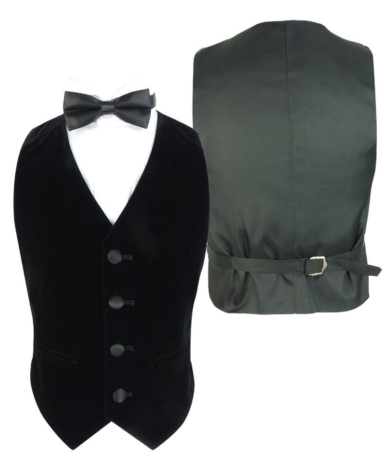 Boys Sheen Lapel Black Velvet Tuxedo Suit - Black