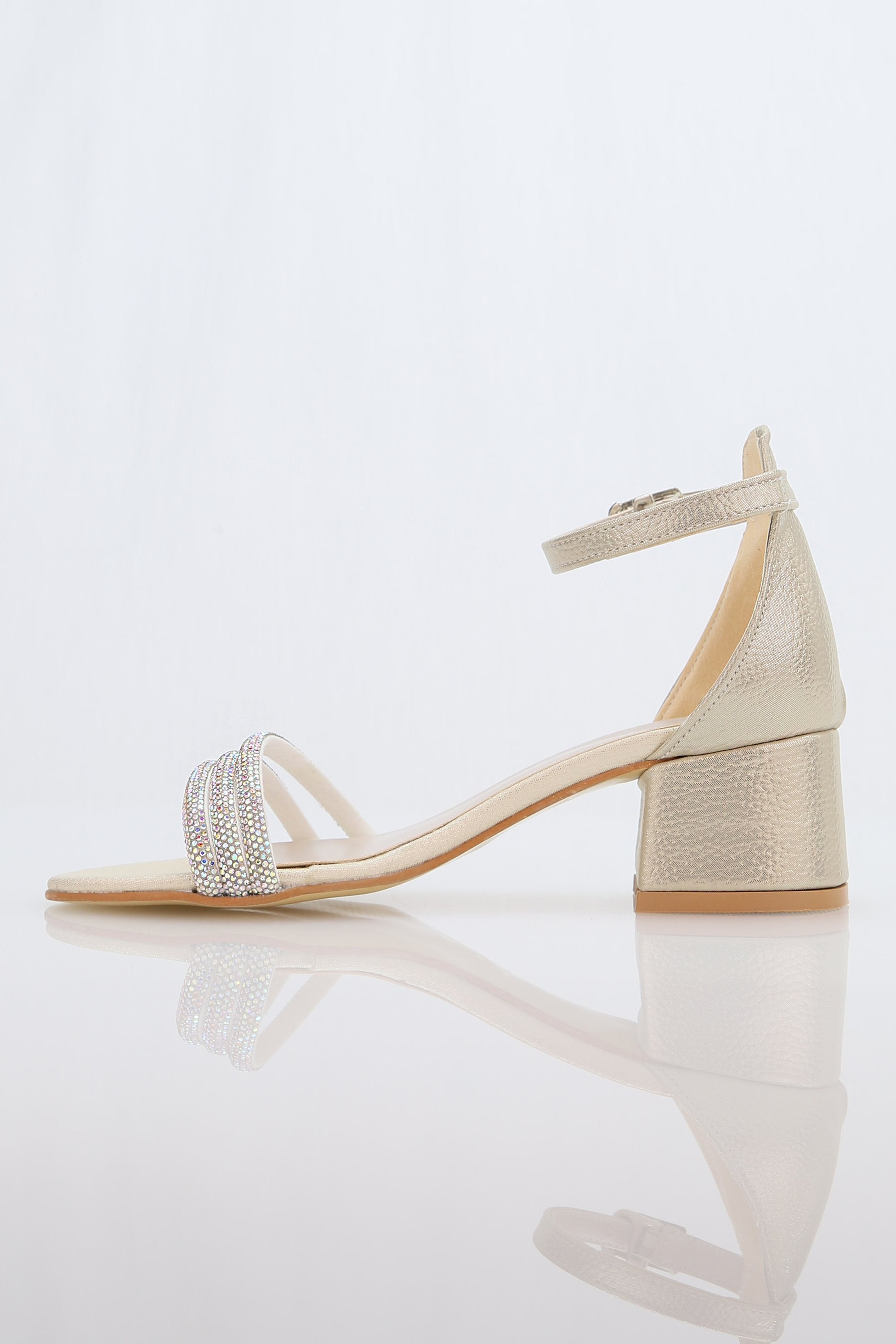 Girls' Textured Block-Heel Sandals with Rhinestone Straps - TWINKLE - Gold