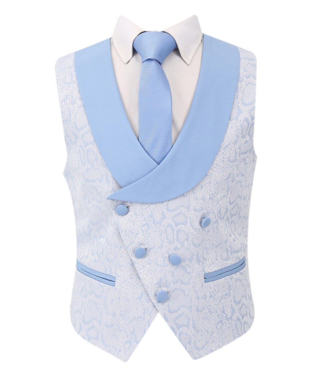 Boys Jacquard Patterned Tuxedo Suit - ASHLEY - Ice Blue