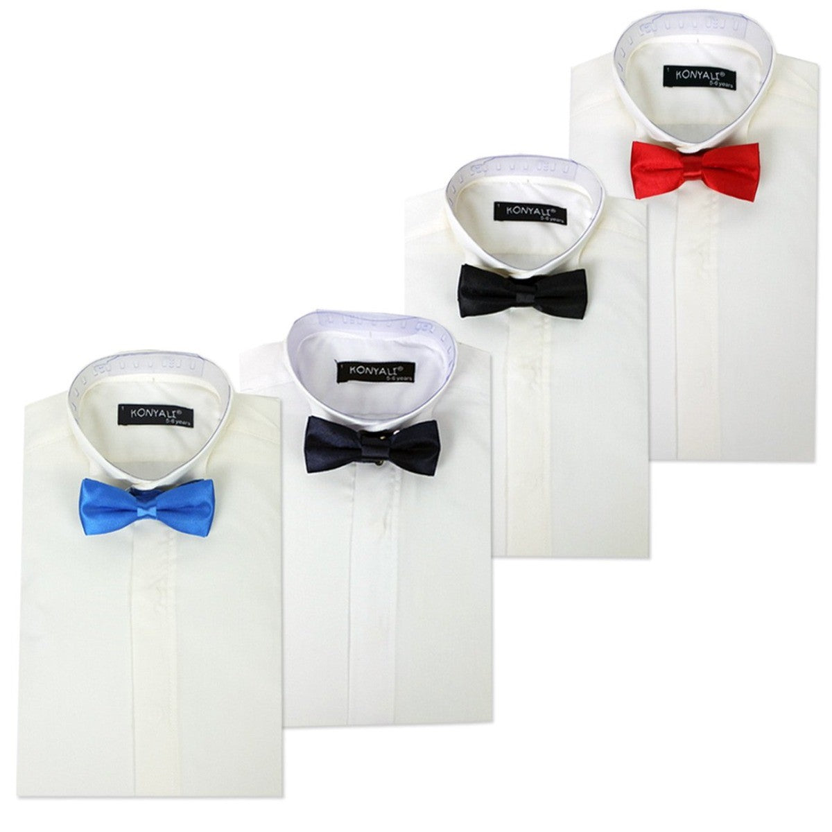 Boys Wing Collar Tuxedo Suit Shirt & Bow Tie Set - Ivory with choice of tie colour