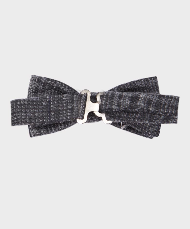 Boys Check Tweed Charcoal Grey Bow Tie and Hanky Set - Charcoal Grey