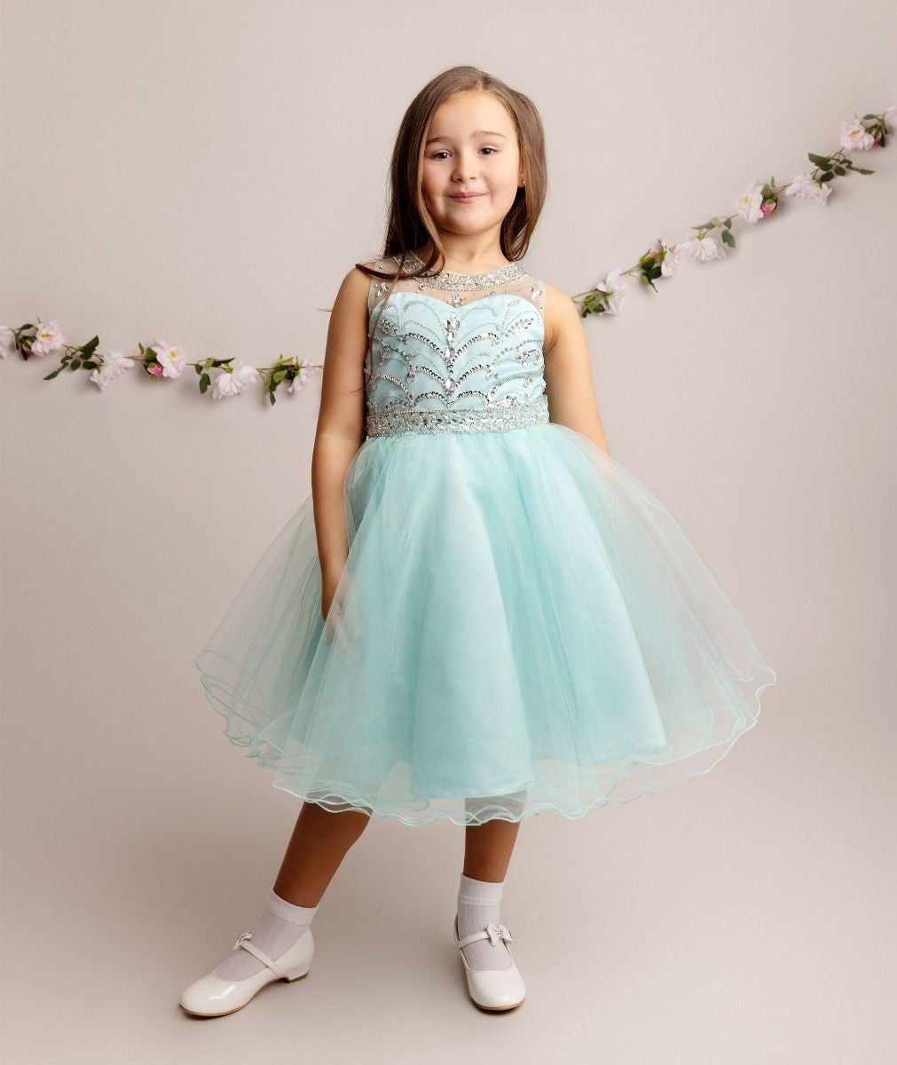 Girls Tulle Dress with Sequin Embellishments - LOLA - Aqua Blue