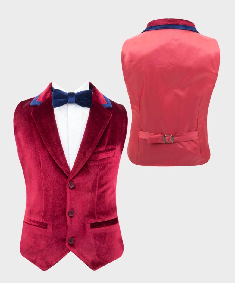 Boys Velvet Waistcoat Set - Claret Red