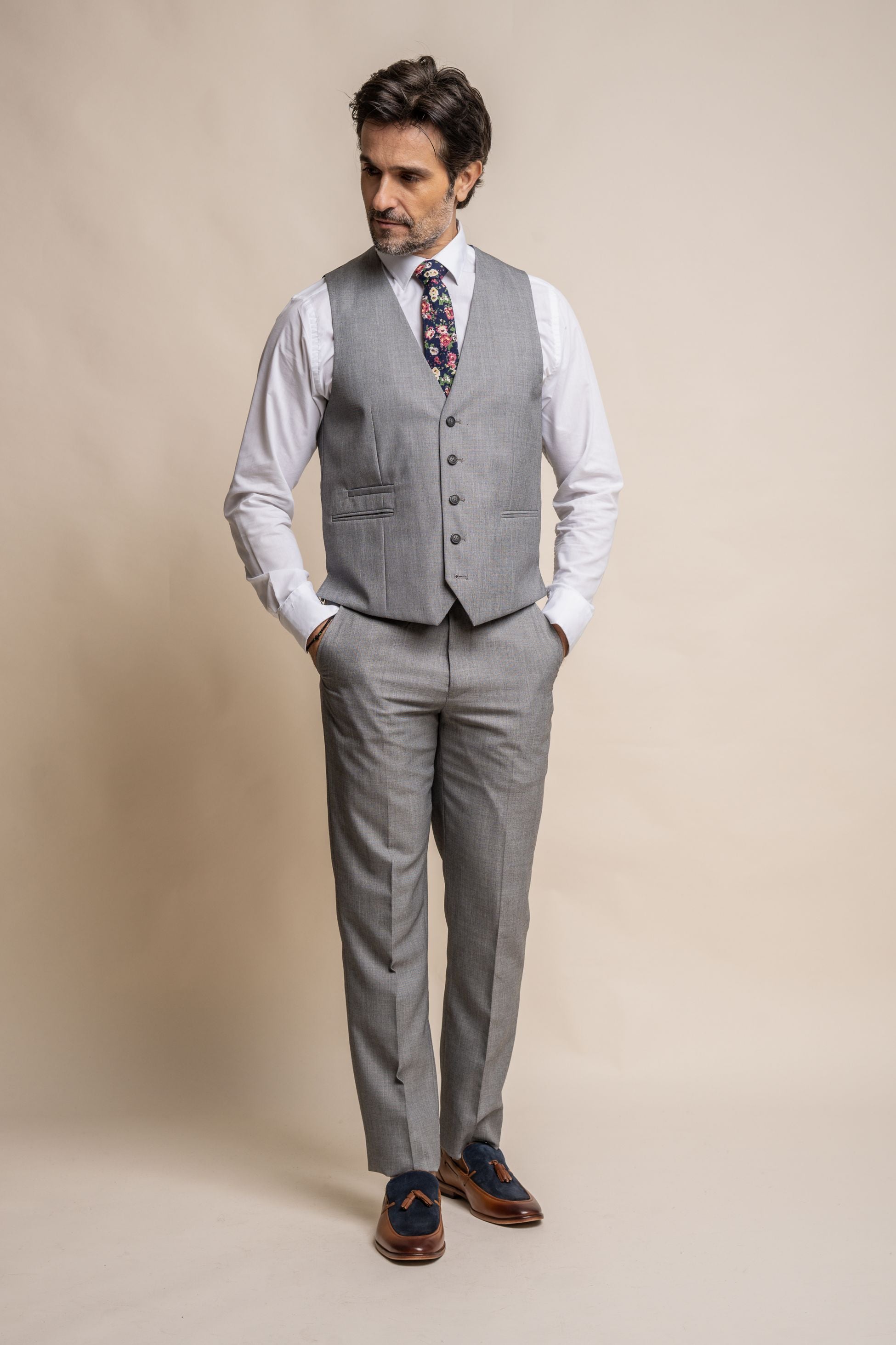 Men's Slim Fit Formal Waistcoat - REEGAN - Light Grey