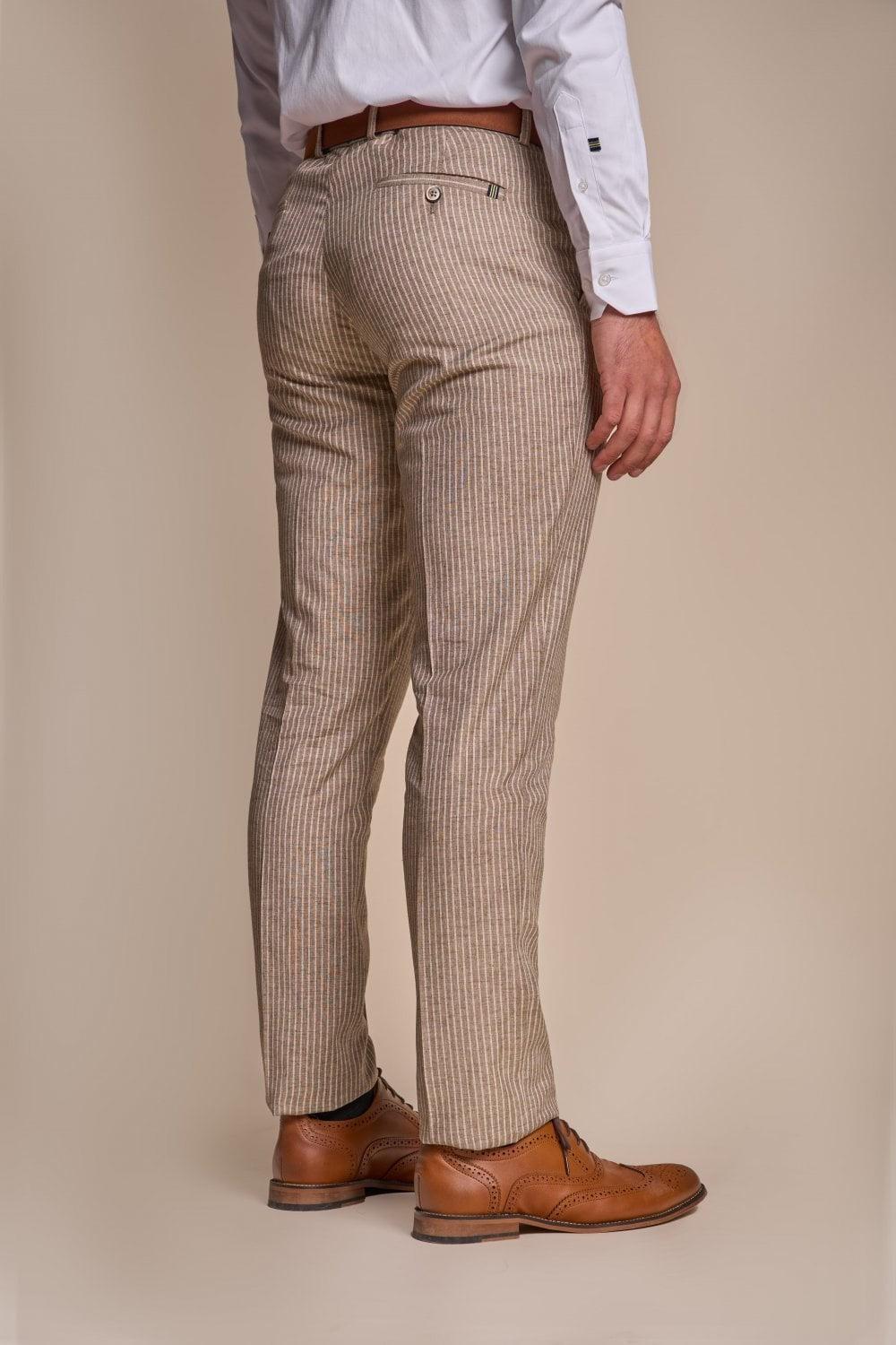 Men’s Slim Fit Pinstripe Beige Suit – KRAKEN Sand - Sand Beige