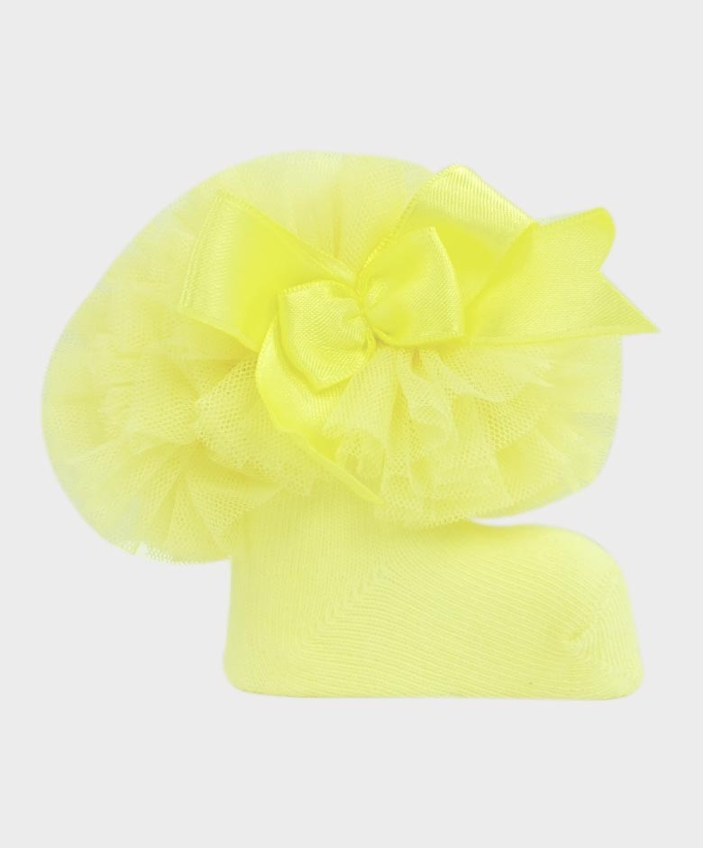 Baby Girls Ruffle Bow Frilly Ankle Socks - Yellow