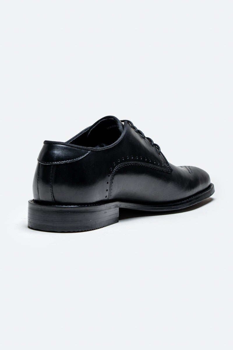 Men's Derby Lace Up Leather Brogue Dress Shoes - MADRID - Black