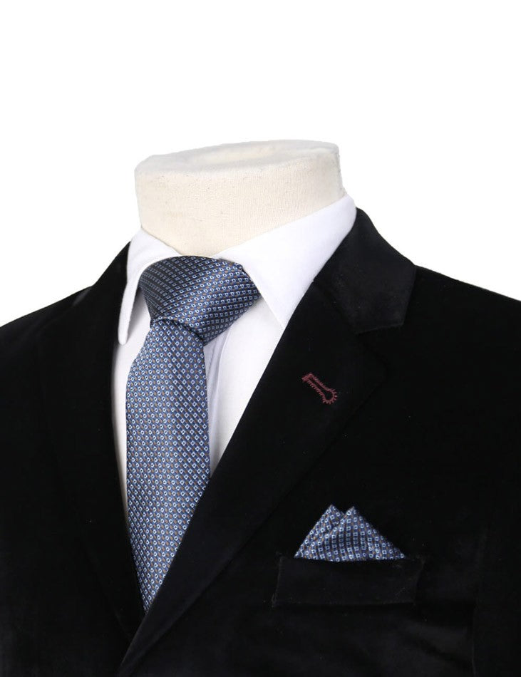 Boys Mixed Pattern Formal Tie & Hankie Set - Blue Diamond