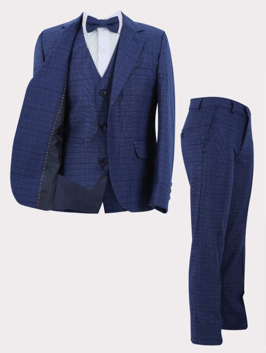 Boys Textured Check Suit - Joseph Blue - Blue