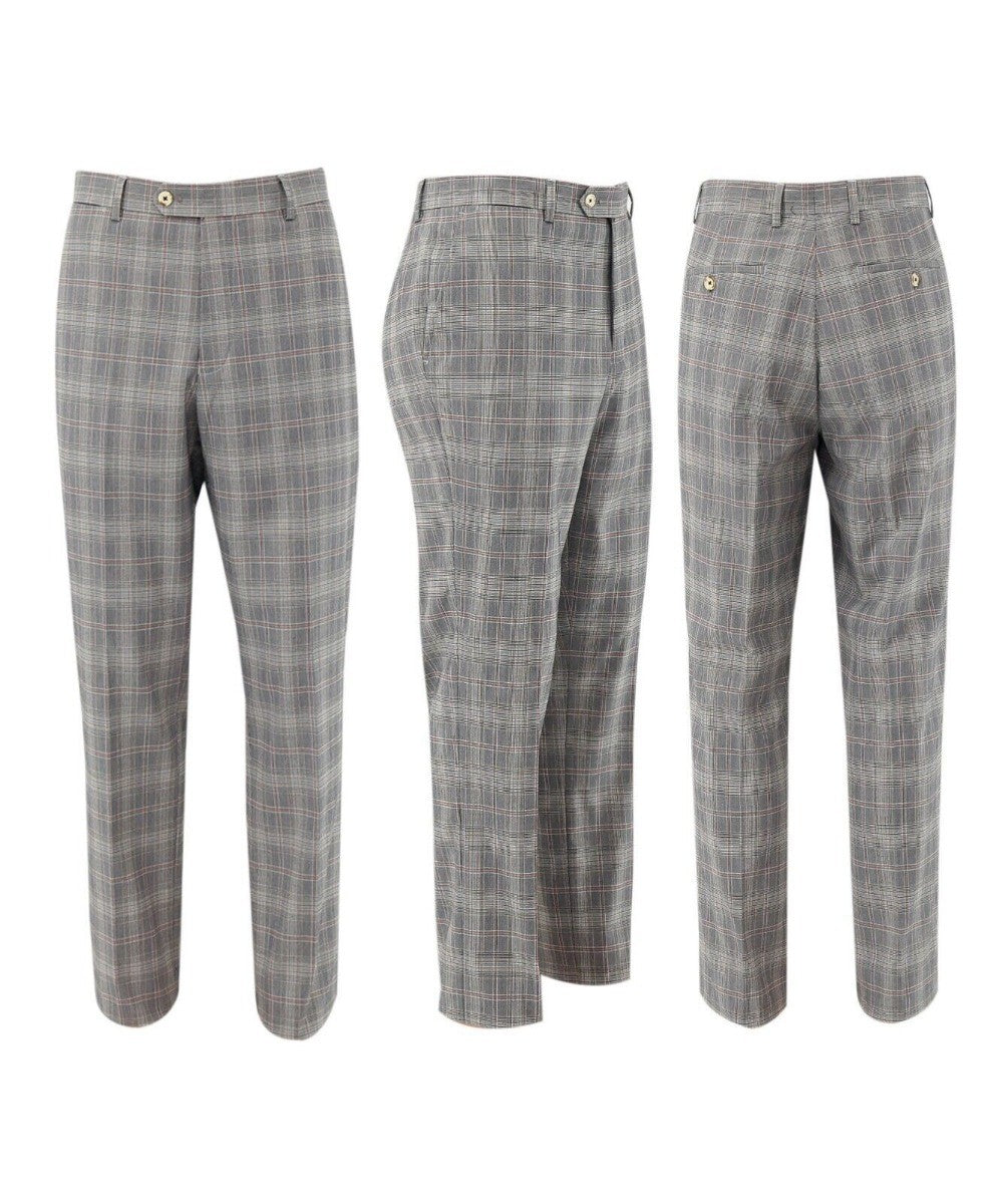 Men's Retro Check Slim Fit Grey Trousers - JULIAN - Light Grey