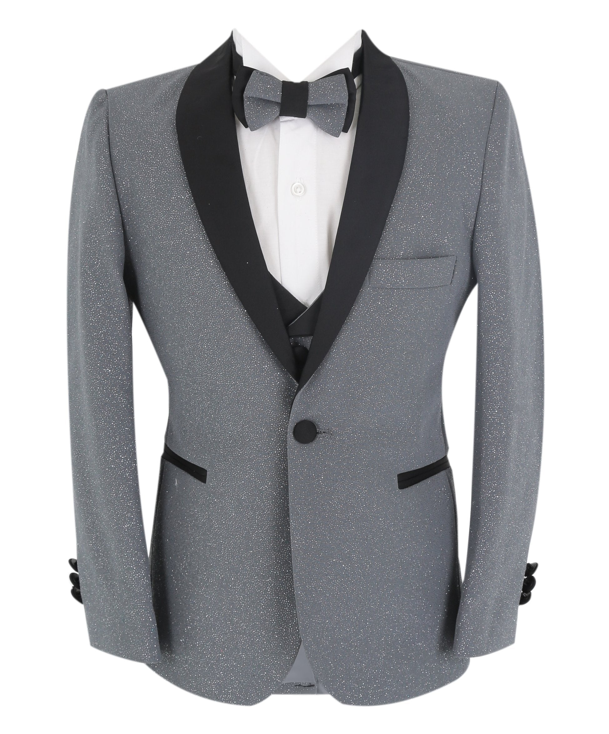 Boys Slim Fit Shimmer Tuxedo Suit - Grey