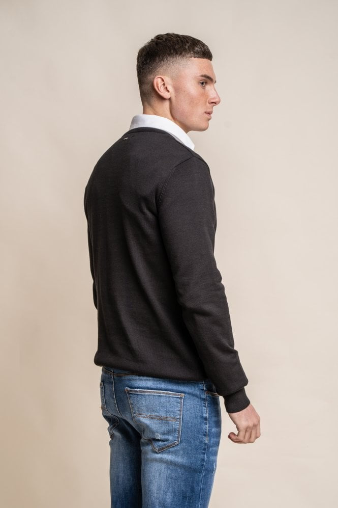 Men's Cotton Slim Fit Crewneck Jumper - Black